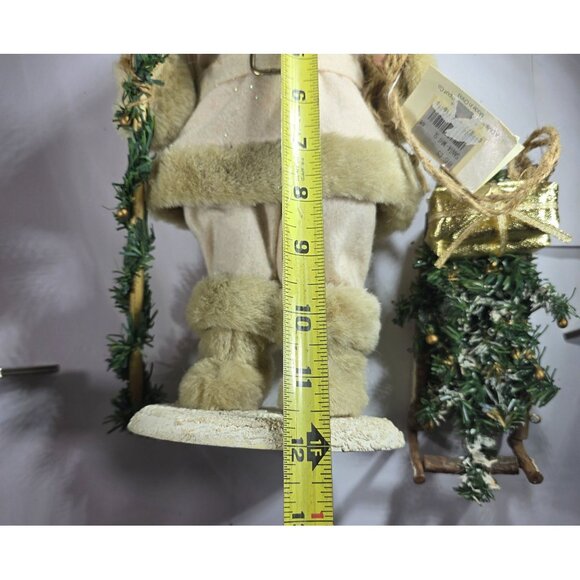 Vtg Santa Claus Figurine pulling sled Tina Mitchell Faux Fur Garland christmas - Picture 7 of 8